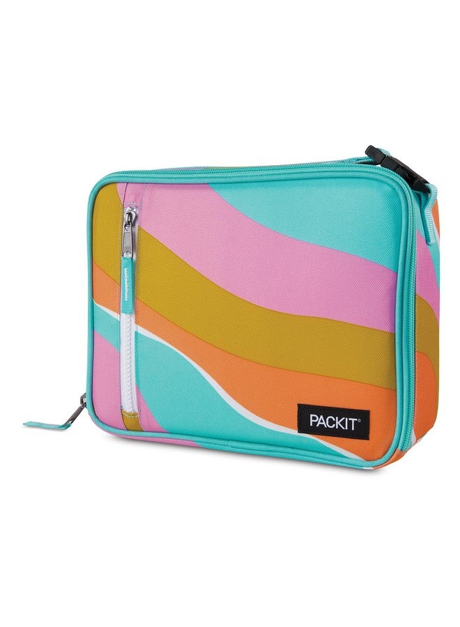 PACKIT صندوق غداء كلاسيكي قابل للتجميد من باكيت، موجة ريترو، مصمم بتقنية إيكوفريز، قابل للتجميد بالكامل، قابل للطي، قابل لإعادة الاستخدام، مع جيب أمامي بسحاب ومقبض بكلة، مصمم لوجبة غداء طازجة أثناء التنقل - Image 1