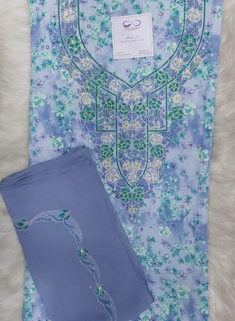 الريش البنفسجي  تطريز مخاوير خليجية  جلابية مطرزة من غير خياطة - Image 1