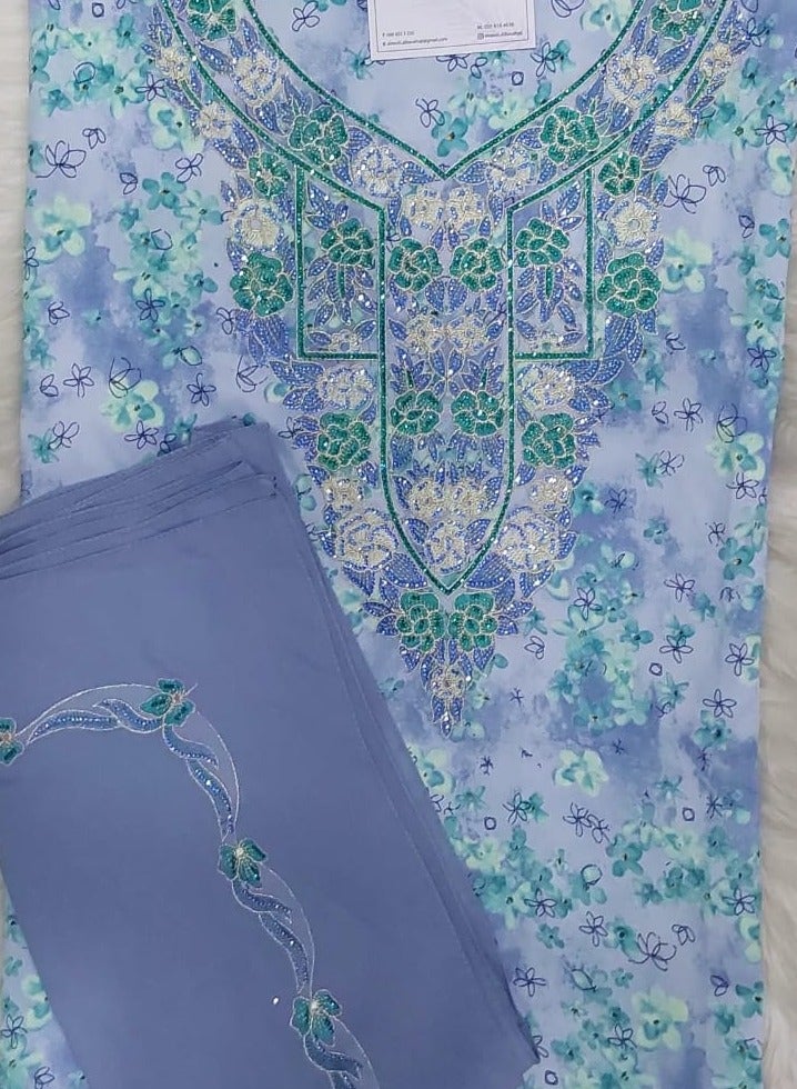 الريش البنفسجي  تطريز مخاوير خليجية  جلابية مطرزة من غير خياطة - Image 2