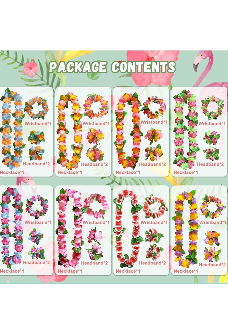 Hawaiian Leis Party Decorations, Hawaiian Flower Necklace Flowers Bracelets Headband, for Tropical Hawaiian Party Theme Beach Party Hawaiian Night Bar Beach Vacation 32 Pieces - Image 2