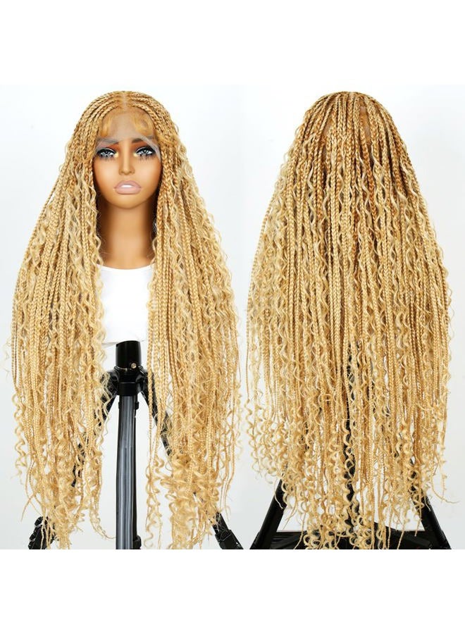 SuperNova 36 Inches Full Lace Boho Box Braided Wig T274/614# Ombre Blonde Synthetic Braids Wig With Baby Hair Bohemian Long Highlight Square Knotless Braided Wigs For Black Women (36 Inch) - Image 5
