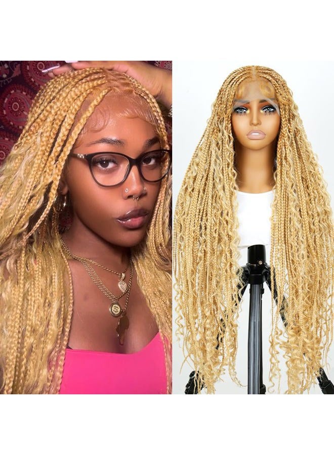 SuperNova 36 Inches Full Lace Boho Box Braided Wig T274/614# Ombre Blonde Synthetic Braids Wig With Baby Hair Bohemian Long Highlight Square Knotless Braided Wigs For Black Women (36 Inch) - Image 1