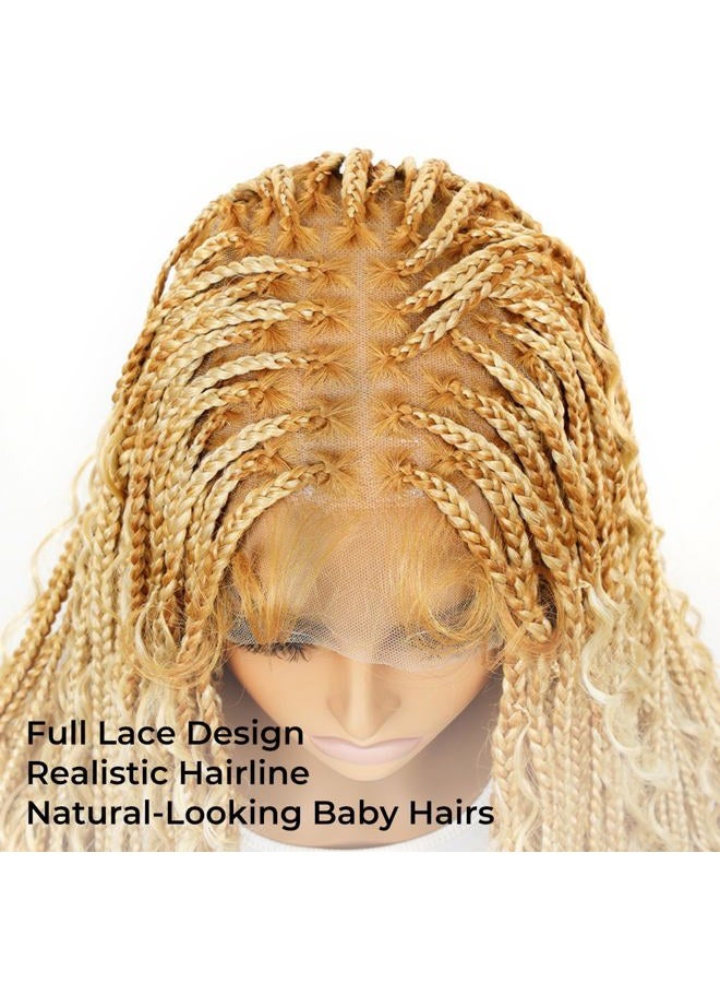 SuperNova 36 Inches Full Lace Boho Box Braided Wig T274/614# Ombre Blonde Synthetic Braids Wig With Baby Hair Bohemian Long Highlight Square Knotless Braided Wigs For Black Women (36 Inch) - Image 2