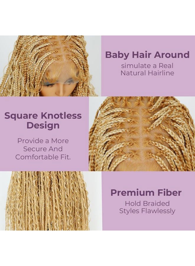 SuperNova 36 Inches Full Lace Boho Box Braided Wig T274/614# Ombre Blonde Synthetic Braids Wig With Baby Hair Bohemian Long Highlight Square Knotless Braided Wigs For Black Women (36 Inch) - Image 3