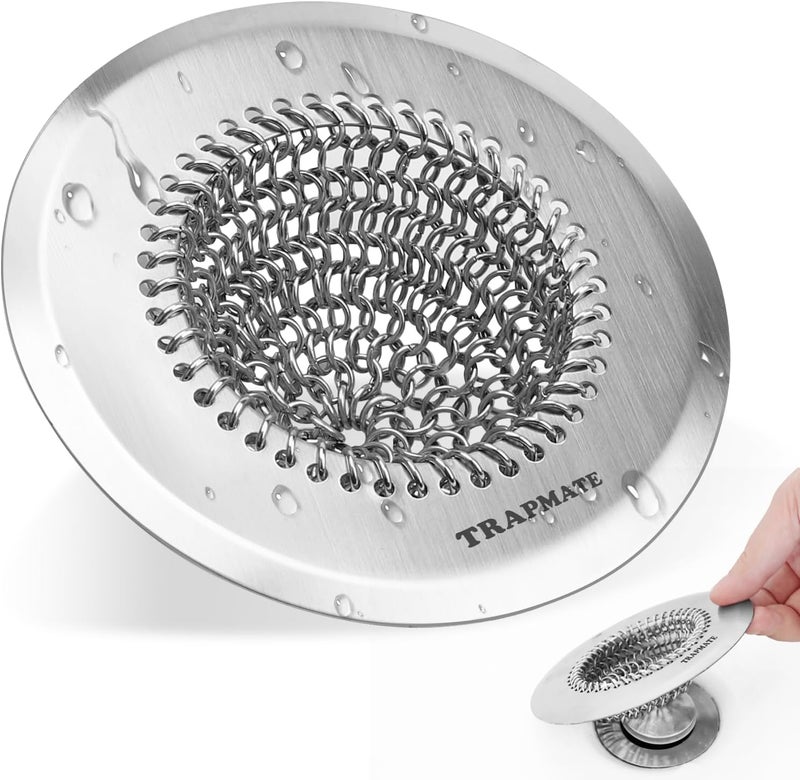 TRAPMATE Shower Drain Hair Catcher, 4.4" Easy Clean Bathtub Drain Hair Catcher, Anti-Slip Bath Tub Drain Protector, Upgraded 304 Stainless Steel Shower Sink Drain Cover for Bathroom (Patented Product) - Image 1