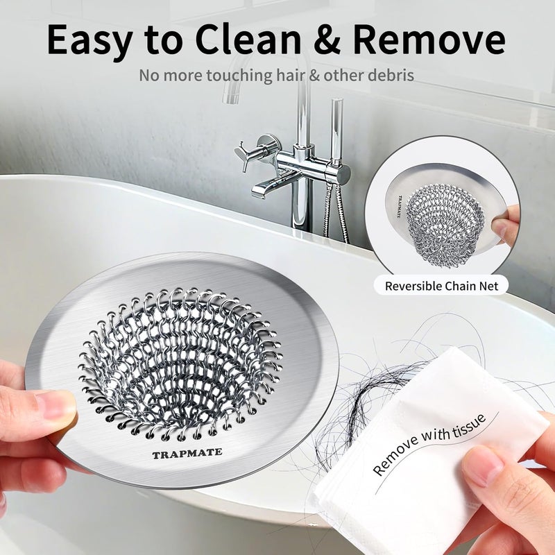 TRAPMATE Shower Drain Hair Catcher, 4.4" Easy Clean Bathtub Drain Hair Catcher, Anti-Slip Bath Tub Drain Protector, Upgraded 304 Stainless Steel Shower Sink Drain Cover for Bathroom (Patented Product) - Image 5