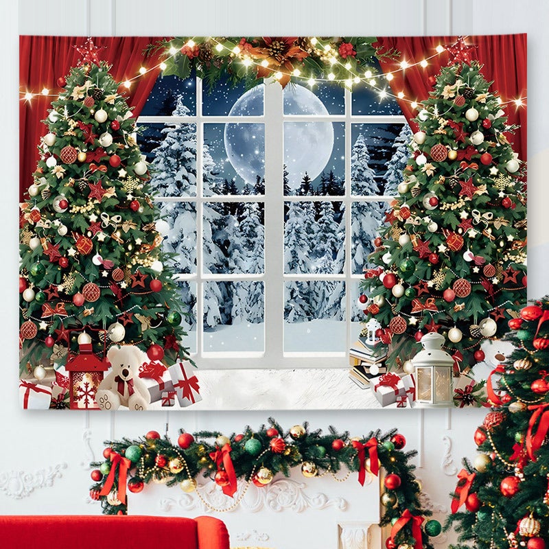 New Christmas Tree Window Background Cloth Ins Style Fresh Bedroom Bedside Dormitory Rental Renovation B & B Decorative Wall - Image 4