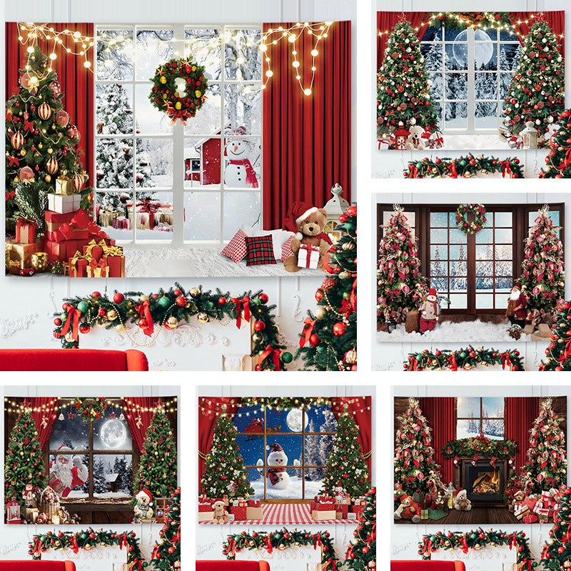 New Christmas Tree Window Background Cloth Ins Style Fresh Bedroom Bedside Dormitory Rental Renovation B & B Decorative Wall - Image 2