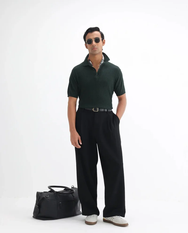 Rare Rabbit Men's Cable Knit Regular Fit Solid Polo
