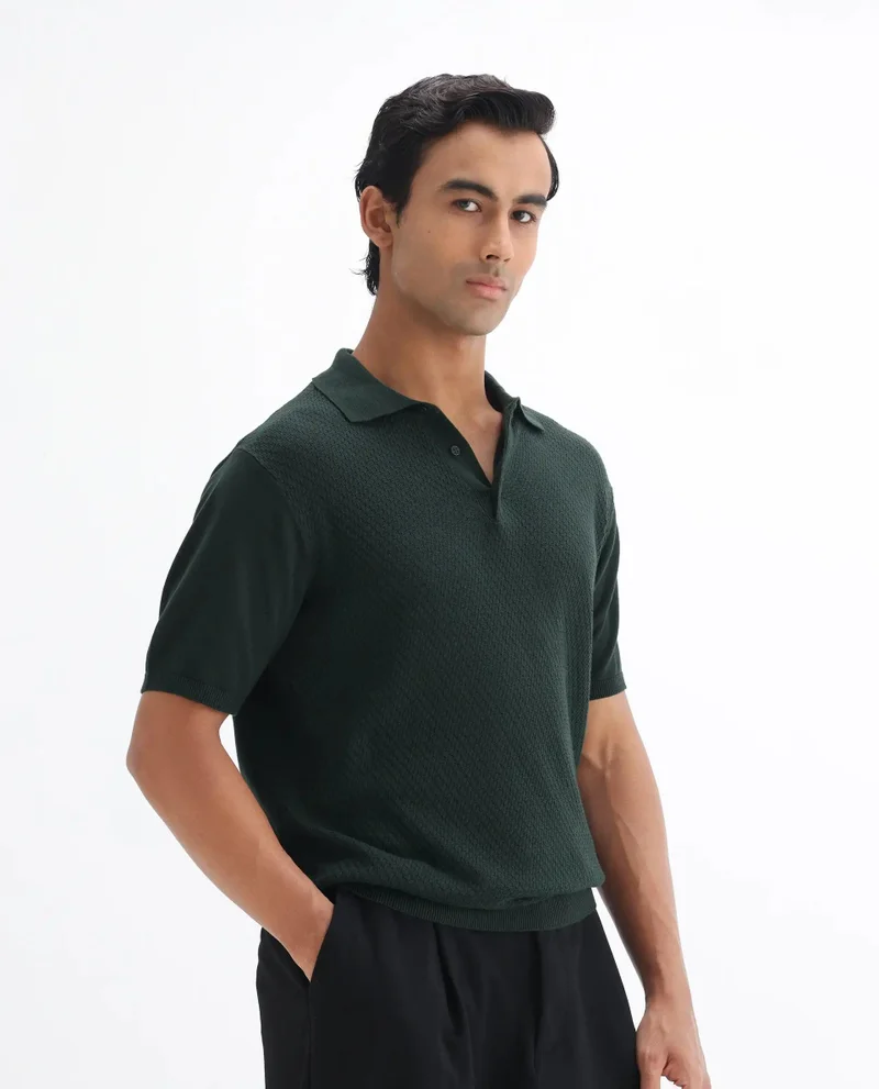 Rare Rabbit Men's Cable Knit Regular Fit Solid Polo