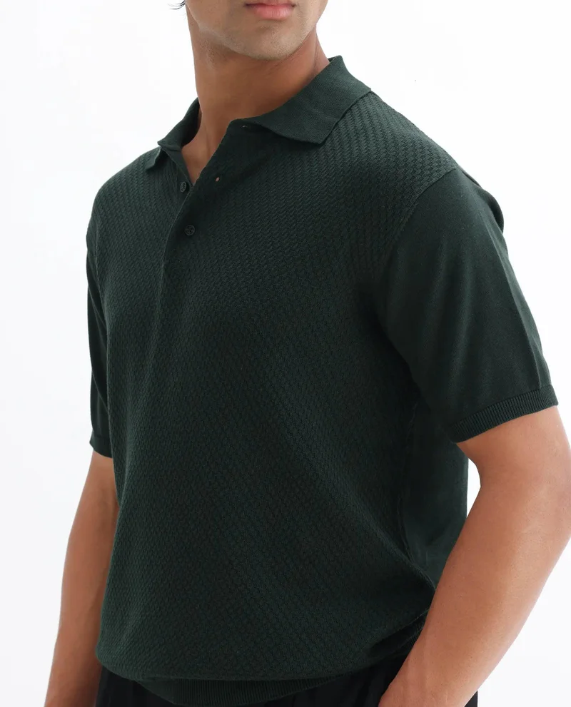 Rare Rabbit Men's Cable Knit Regular Fit Solid Polo