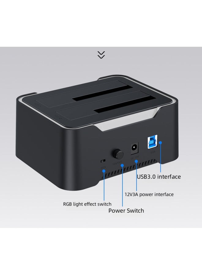 2.5/3.5 Inch Dual-disk Hard Drive Base Usb3.0 Multi-function Offline Copy Mobile Hard Drive Box Base-Color:D25-RGB Lamp Effect Type-c3.1 - Image 5
