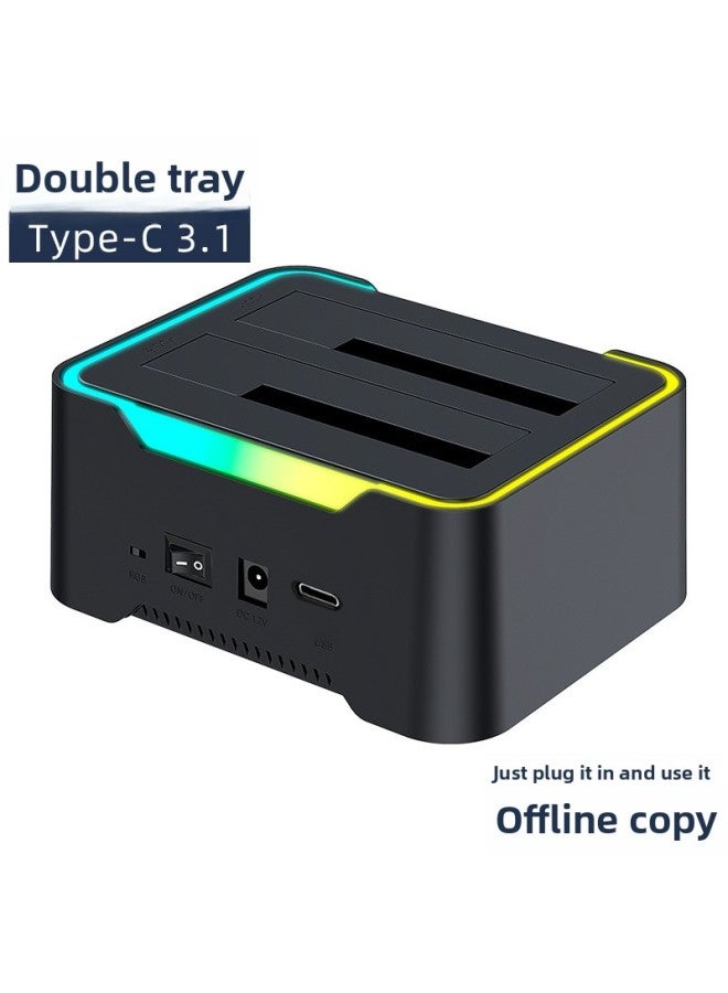 2.5/3.5 Inch Dual-disk Hard Drive Base Usb3.0 Multi-function Offline Copy Mobile Hard Drive Box Base-Color:D25-RGB Lamp Effect Type-c3.1 - Image 1