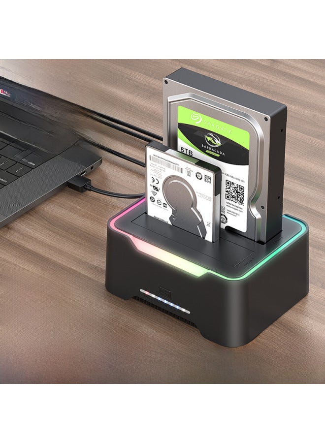 2.5/3.5 Inch Dual-disk Hard Drive Base Usb3.0 Multi-function Offline Copy Mobile Hard Drive Box Base-Color:D25-RGB Lamp Effect Type-c3.1 - Image 2