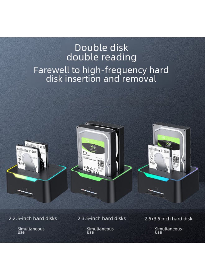 2.5/3.5 Inch Dual-disk Hard Drive Base Usb3.0 Multi-function Offline Copy Mobile Hard Drive Box Base-Color:D25-RGB Lamp Effect Type-c3.1 - Image 3