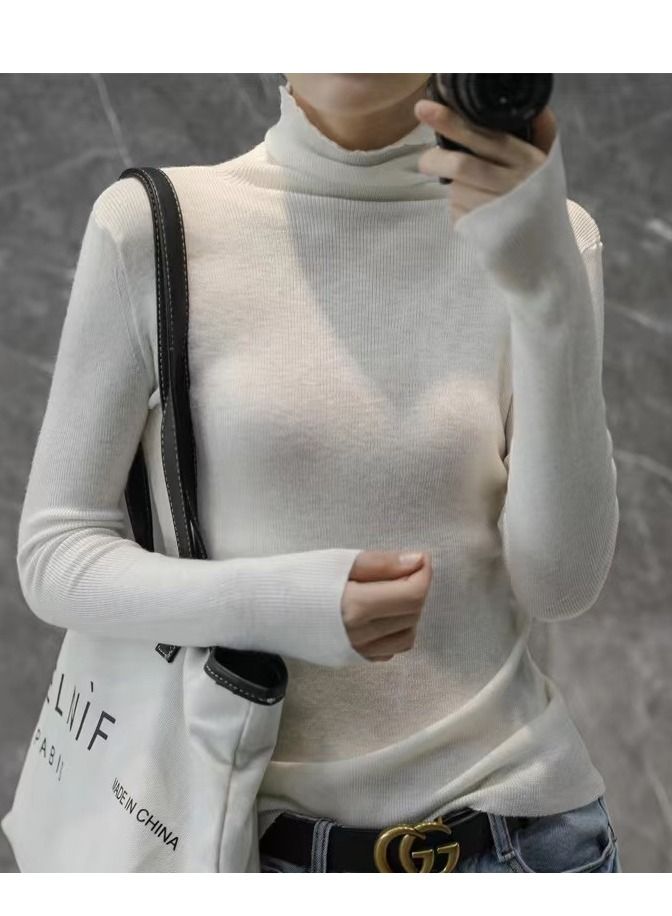 Loquat Women's Solid Color High Collar Slimming Wool Sweater 