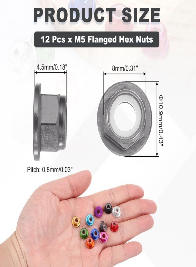 MECCANIXITY 12 Pcs M5x0.8mm Aluminum Alloy Lock Nuts Flange Nut Gray - Image 2