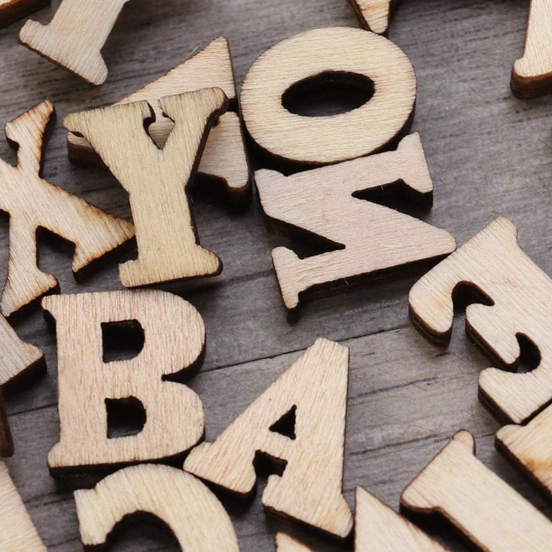 comfrt 100pcs 15mm Wood Alphabet Letters for DIY Craft Natural A-Z Wood Pieces Unfinished Wood Slice Shapes for DIY Craft - Image 5