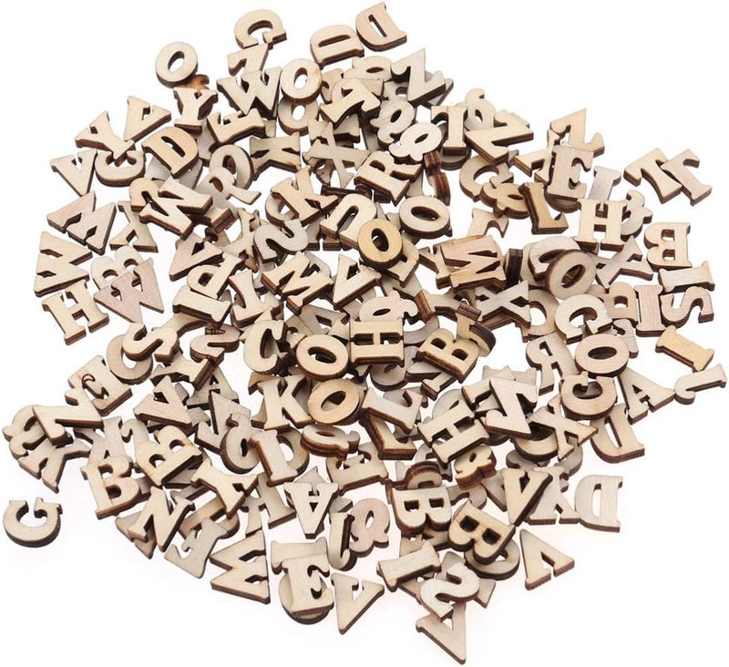 comfrt 100pcs 15mm Wood Alphabet Letters for DIY Craft Natural A-Z Wood Pieces Unfinished Wood Slice Shapes for DIY Craft - Image 1