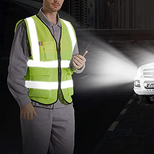 XIAKE Reflective Safety Vest for Men & Women Mesh High Visibility Vest with Pockets Meets ANSI Standards(Large,Yellow) - Image 3