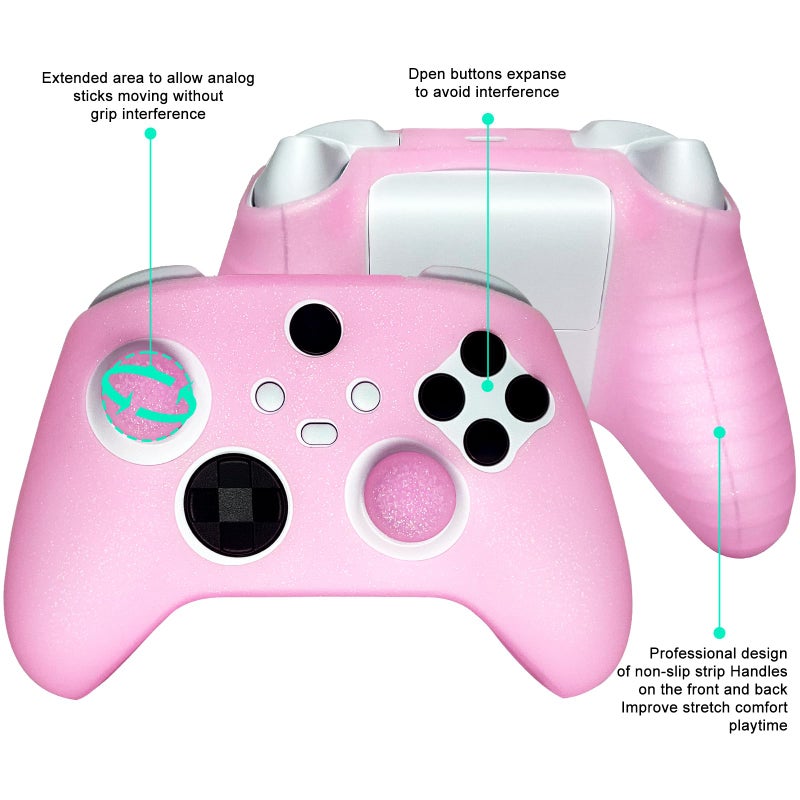 HLRAO Pink Glitter Anti-Slip Protective Silicone Cover Skin Grips for Xbox Series X/S Controller,8 PCS Glitter Thumb Grips Caps and 2 Grips Caps. - Image 5
