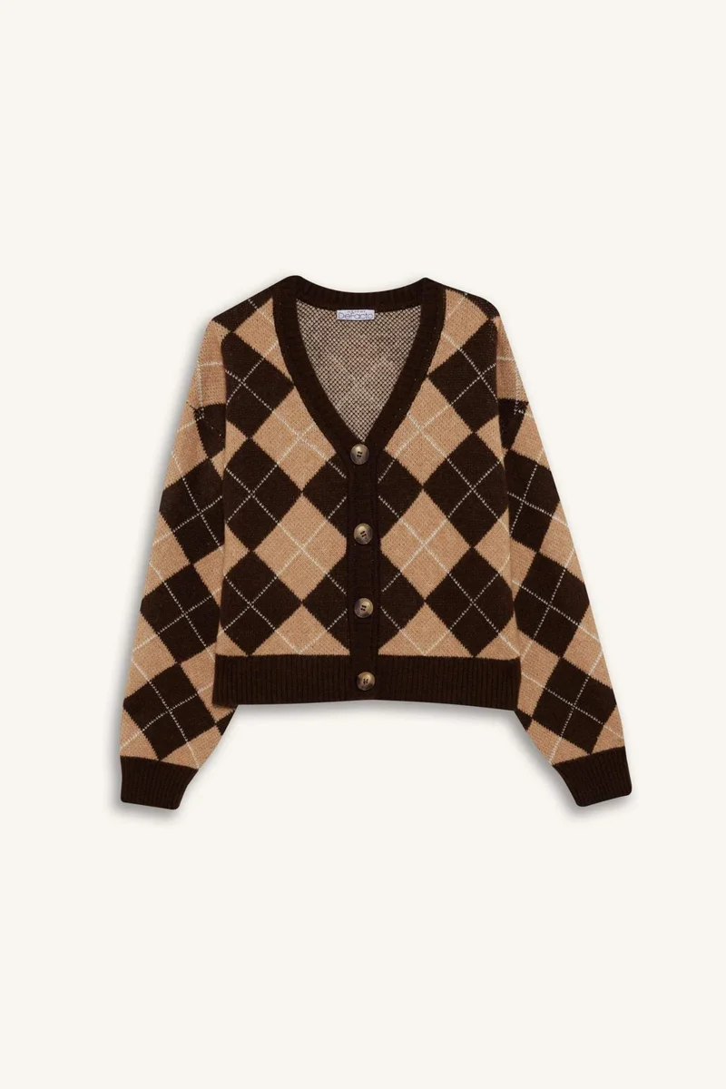 Defacto  Regular Fit V-Neck Printed Cardigan for Men | Best Price UAE