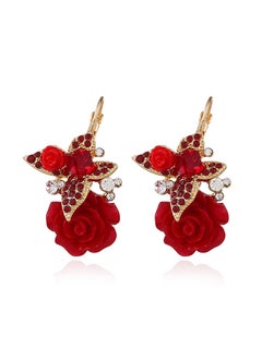 Vintage Design Sensibility Butterfly Flower Earrings Resin Flower Earrings Retro Ethnic Style Small Batch Creative Jewelry Red