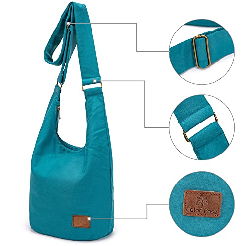 Coton Pose Hippie Crossbody Bag Top Zip Large Size Canvas Sling Bag Jacquard cloth Handmade Bags (Peacock blue) - Image 3