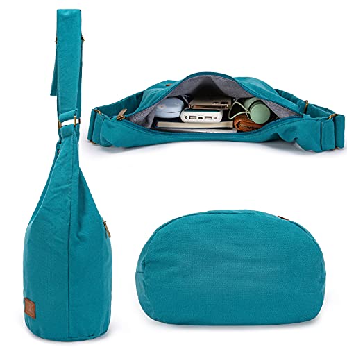 Coton Pose Hippie Crossbody Bag Top Zip Large Size Canvas Sling Bag Jacquard cloth Handmade Bags (Peacock blue) - Image 5
