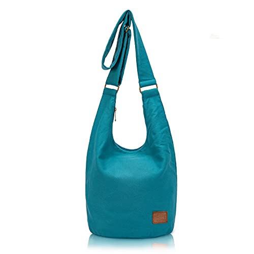 Coton Pose Hippie Crossbody Bag Top Zip Large Size Canvas Sling Bag Jacquard cloth Handmade Bags (Peacock blue) - Image 1