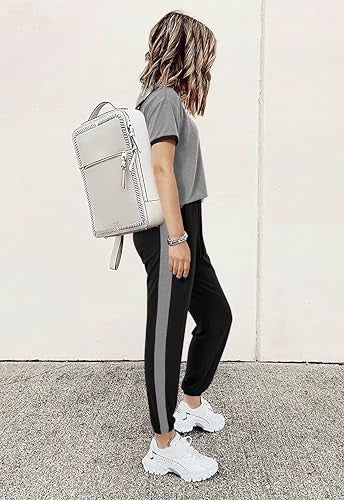 MASCOMODA Womens 2 Piece Outfits 2026 Summer Tracksuit Sets Short Sleeve Tops Travel Long Pants Jogger Lounge Set(Grey Black,Small) - Image 4
