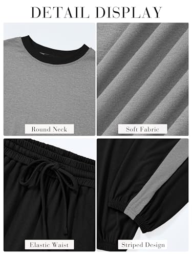 MASCOMODA Womens 2 Piece Outfits 2026 Summer Tracksuit Sets Short Sleeve Tops Travel Long Pants Jogger Lounge Set(Grey Black,Small) - Image 5