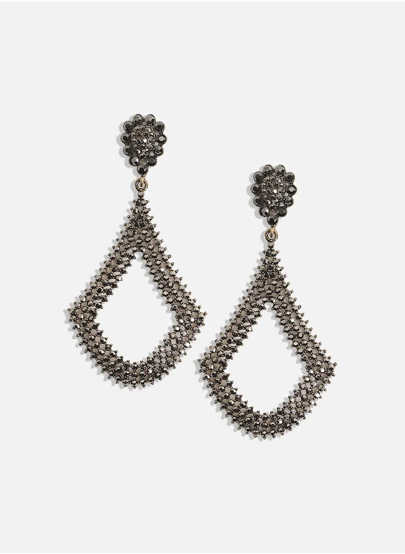 SOHI Intricate Cluster Anchor Drop Earrings - Dark Silver-Colour