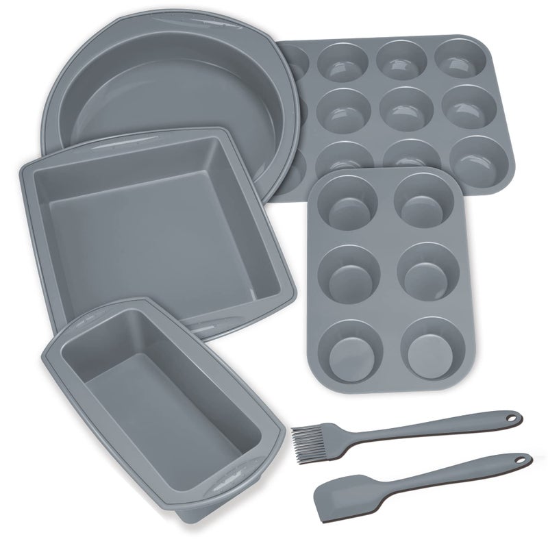 Economical 7in1 Nonstick Silicone Baking Cake Pan Cookie Sheet Molds Tray Heat Resistant Bakeware Tools for Muffin Loaf Bread Pizza Cupcake