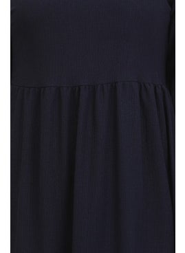 Sefa Merve Bürümcük Fabric Pleated Waist Dress 1016-01 Navy Blue  - Image 4