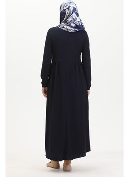 Sefa Merve Bürümcük Fabric Pleated Waist Dress 1016-01 Navy Blue  - Image 5