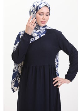 Sefa Merve Bürümcük Fabric Pleated Waist Dress 1016-01 Navy Blue  - Image 3