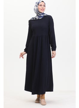 Sefa Merve Bürümcük Fabric Pleated Waist Dress 1016-01 Navy Blue  - Image 2
