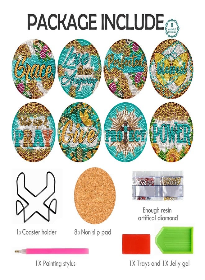 INCOK Christian Diamond Art Coasters Kits - 8 PCS DIY Bible Verse Diamond Painting Coasters with Holder Religious Gem Art Craft Home Table Decor Inspirational Easter Gift for Adults Beginners - Image 4