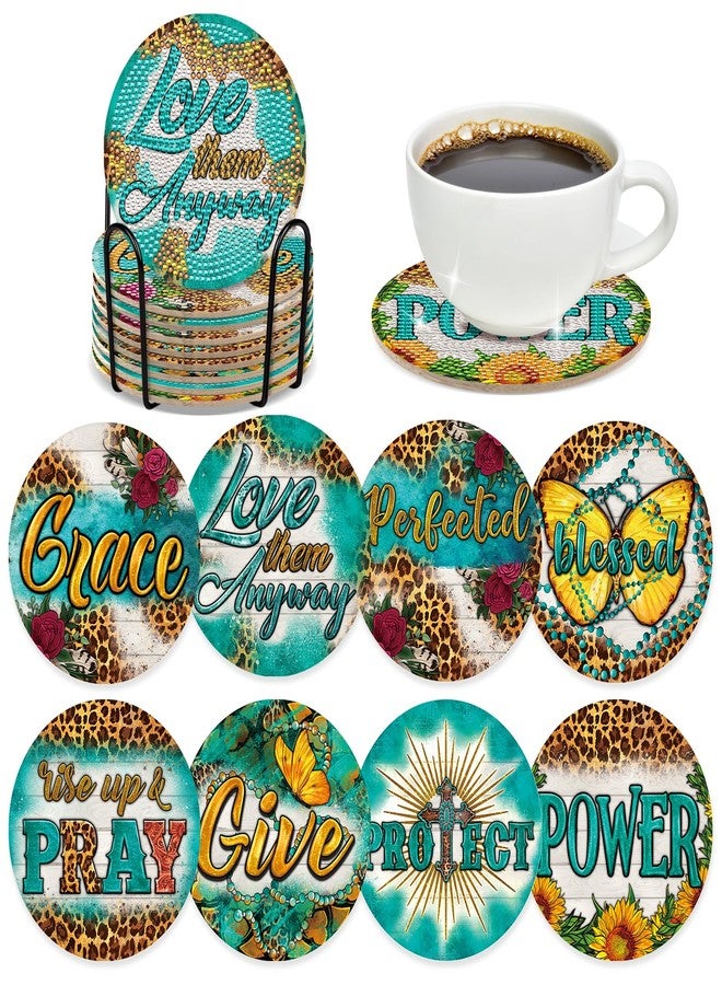 INCOK Christian Diamond Art Coasters Kits - 8 PCS DIY Bible Verse Diamond Painting Coasters with Holder Religious Gem Art Craft Home Table Decor Inspirational Easter Gift for Adults Beginners - Image 1