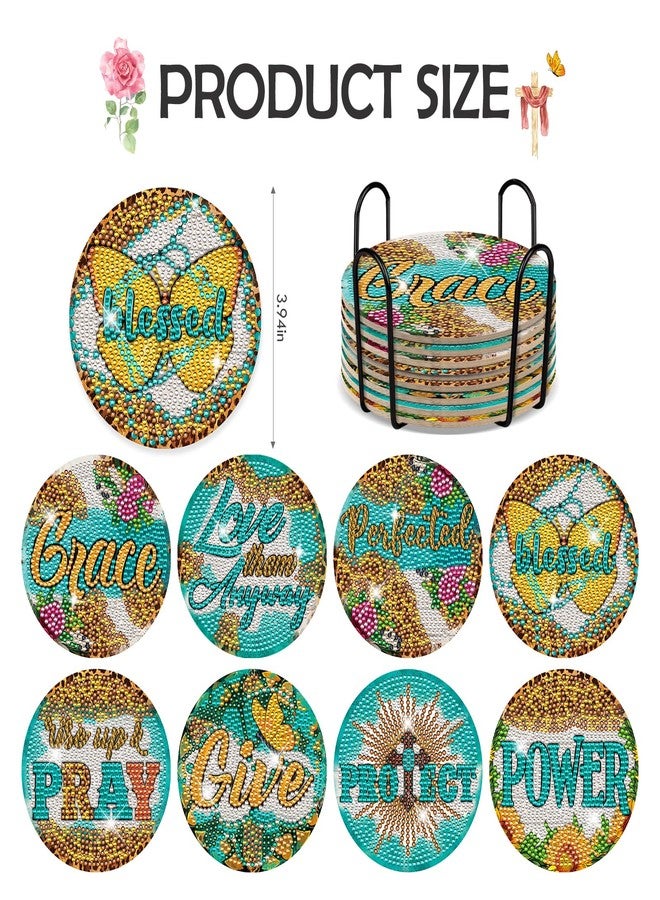 INCOK Christian Diamond Art Coasters Kits - 8 PCS DIY Bible Verse Diamond Painting Coasters with Holder Religious Gem Art Craft Home Table Decor Inspirational Easter Gift for Adults Beginners - Image 2