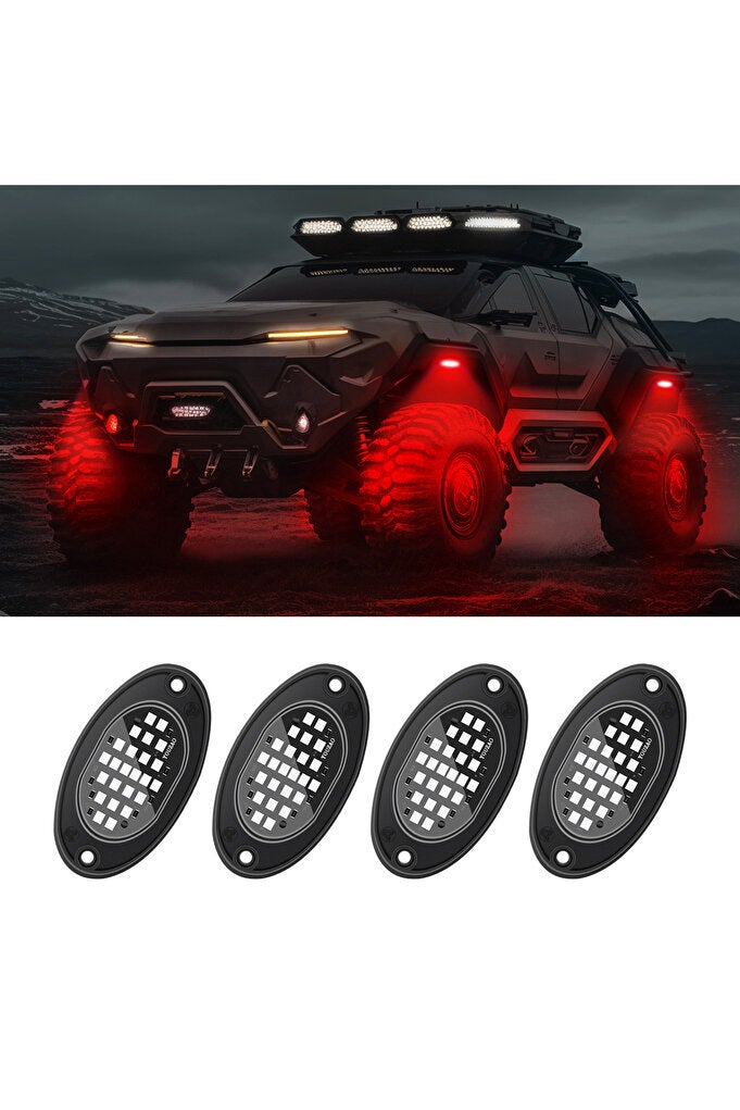rayihni Red 4pcs Car Chassis Light for Trucks LED Rock Lights with for Pickup Off Road Jeep SUV ATV UTV Car - Image 2