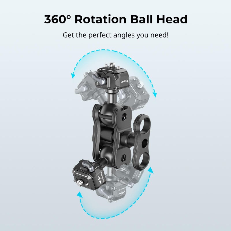 SmallRig Quick Release Ballhead Magic Arm 360Â° Rotation Articulating Magic Arm with 1/4" Screw, Drop-in HawkLock Camera Clamp for Field Monitor, Camera, Light, Max Load of 5kg, Aluminum Alloy - 3515C - Image 4