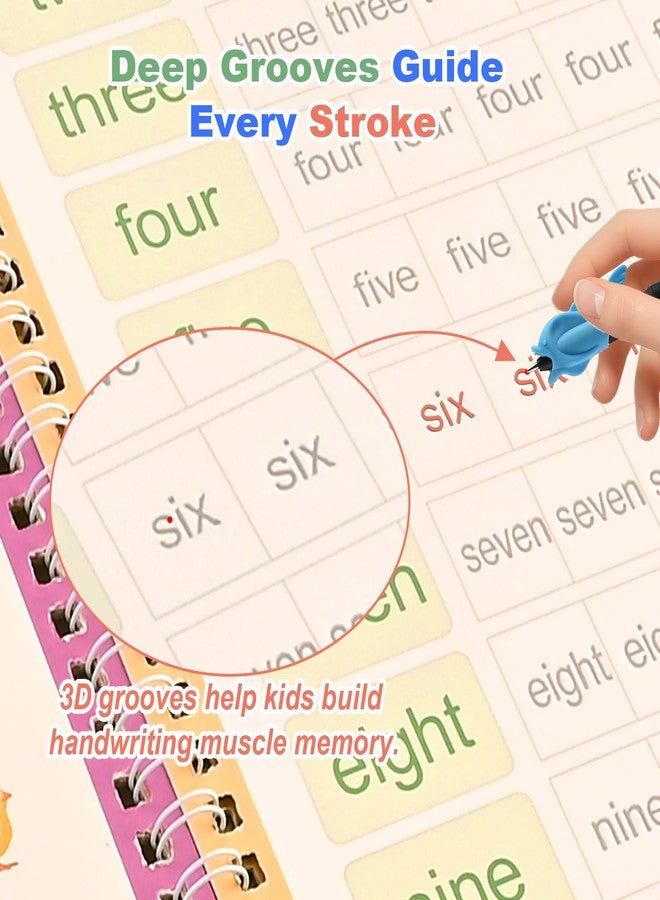 GOLDGE Magic Grooved Practice Copybook for Kids 3-8 - 6 Reusable Handwriting Practice Books with Pens | Letter & Number Tracing, Math & Drawing | Preschool & Kindergarten Workbook Set - Image 3