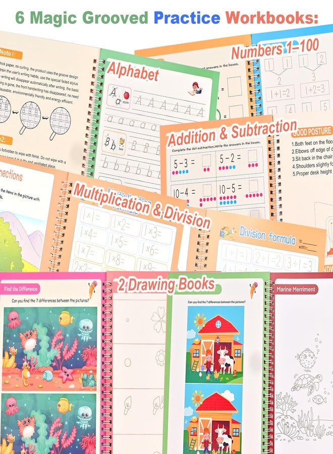 GOLDGE Magic Grooved Practice Copybook for Kids 3-8 - 6 Reusable Handwriting Practice Books with Pens | Letter & Number Tracing, Math & Drawing | Preschool & Kindergarten Workbook Set - Image 5