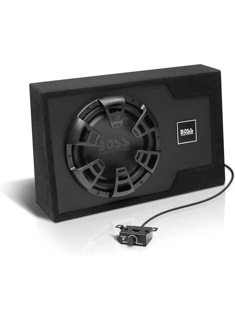 BOSS AUDIO SYSTEMS B12ES - 1200 High Output Motorized Car Subwoofer Bundle Built-in Amplifier Low Profile Subwoofer Remote Control (16 Feet Cable) Black - Image 1