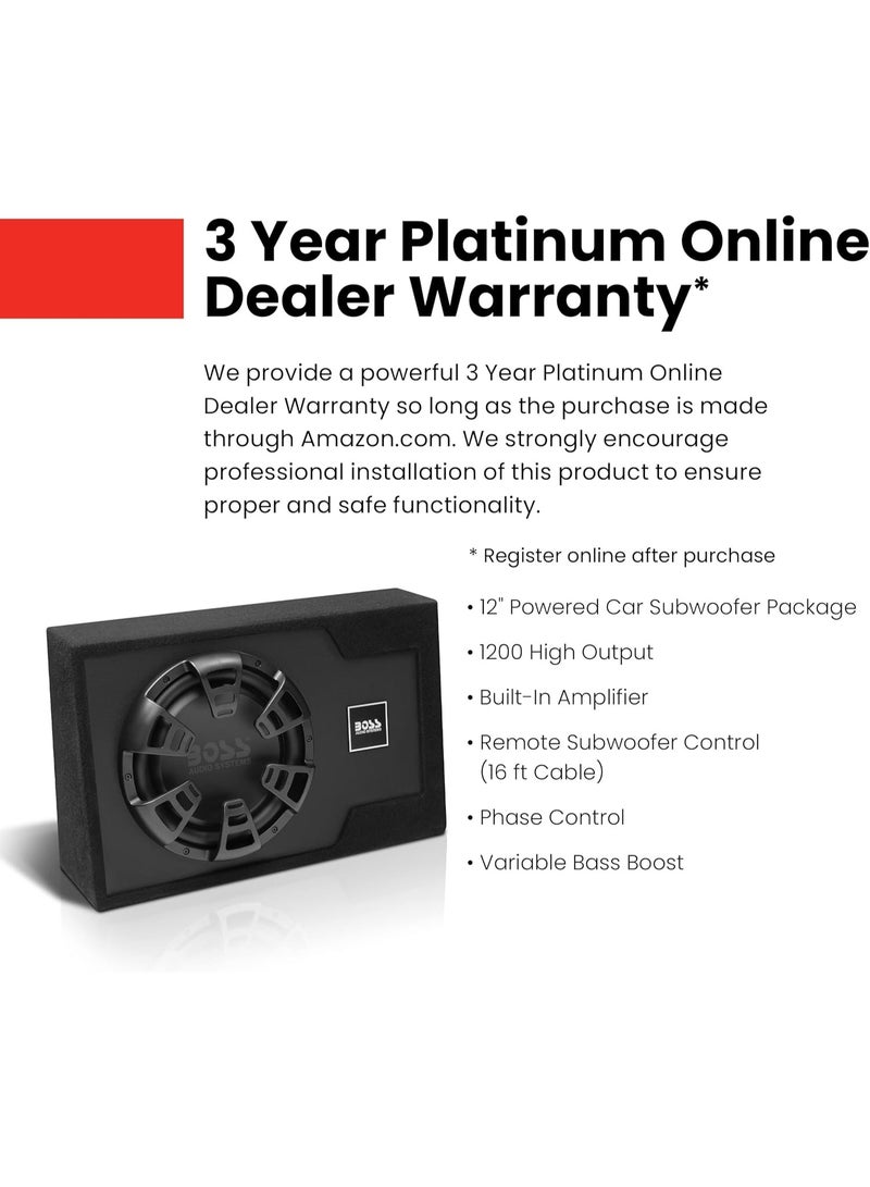 BOSS AUDIO SYSTEMS B12ES - 1200 High Output Motorized Car Subwoofer Bundle Built-in Amplifier Low Profile Subwoofer Remote Control (16 Feet Cable) Black - Image 4