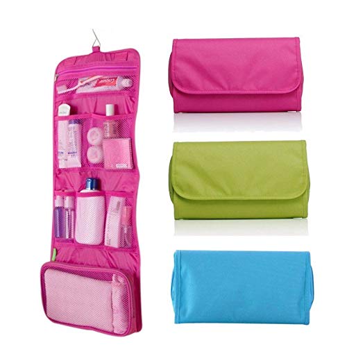 JEEJEX Cosmetic Bag Stylish Bathroom Organizer Foldable Polyester Toiletry Cosmetic Wall Hanging Storage Bag Closet Organizer Pouches with Hangers Holder - Image 1
