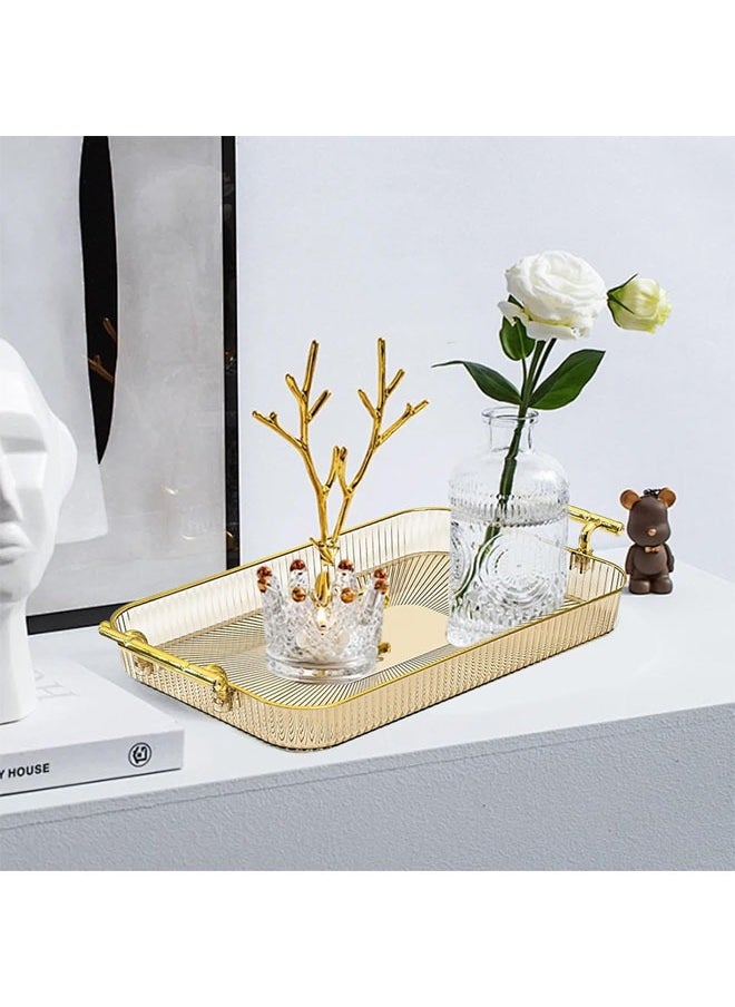 Hihonor Light Luxury Tray, Tea Cup Storage Countertop Makeup Table Tray, Home Decorative Tray for Coffee Table, Countertop, Bed, Bathroom or Nightstand (Orange)  - Image 4