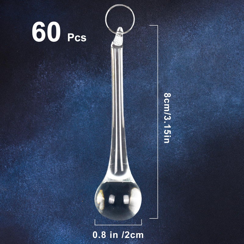 Whaline 60Pcs Christmas Crystal Ornaments 3 Inch Clear Teardrop Chandelier Decor Glass Hanging Ornaments for Xmas Tree Party Home Decor - Image 2